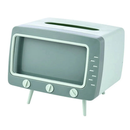 TV Shape Creative Tissue Box with Mobile Phone Stand Cute Napkin Holder Multifunctional Box for Living Room Night Stand