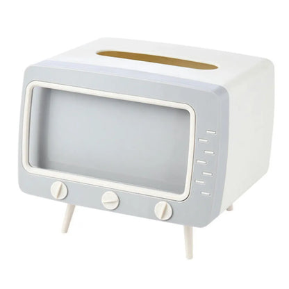 TV Shape Creative Tissue Box with Mobile Phone Stand Cute Napkin Holder Multifunctional Box for Living Room Night Stand