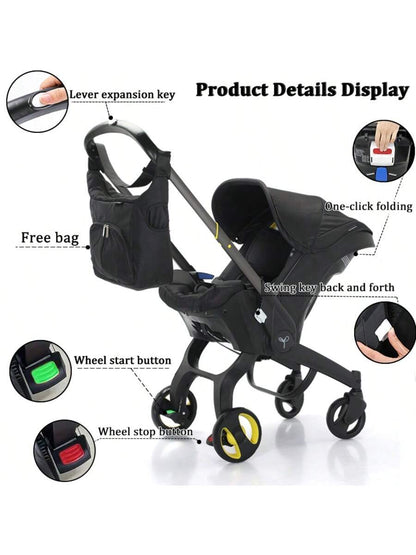 Baby Stroller with a Bag, without Latch Base, Stroller for Newborn, Multi Functional Newborn Stroller, Toddler Stroller with Reversible Stroller Seat, Black