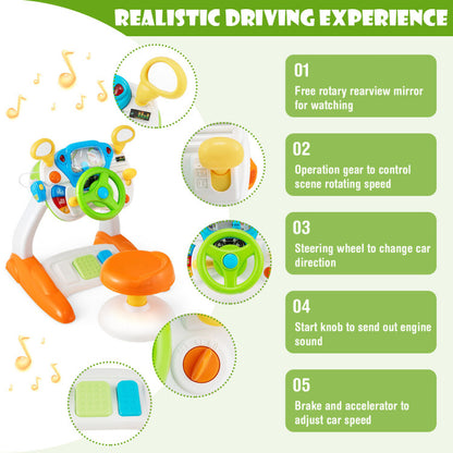 Kids Steering Wheel Pretend Play Toy Set with Lights and Sounds