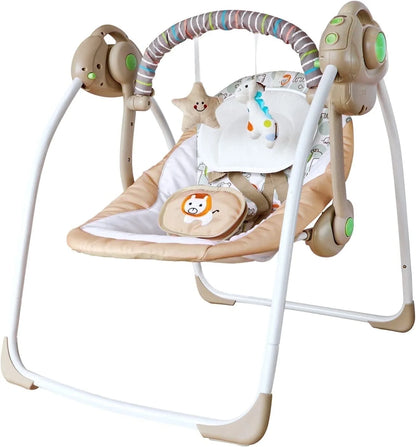 Electric Baby Swing for Infants 0-6 Months,Portable Foldable Infant Swing with 6 Speeds & Soothing Music,Baby Swing for Newborns,Khaki
