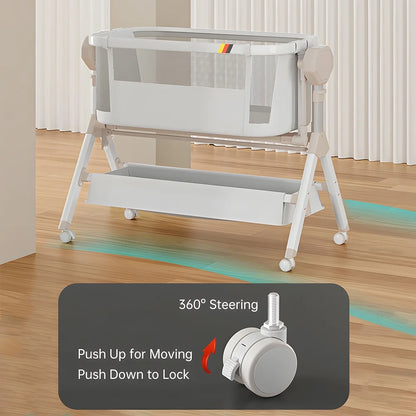 Bassinet,Electric Rocking Bassinet,Bedside Co-Sleeper,Unisex Baby Travel Bed with Wheels(Khaki)