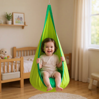 Kids Hanging Chair with Inflatable Cushion – Portable Parachute Cloth Swing Seat for Indoor & Outdoor Fun