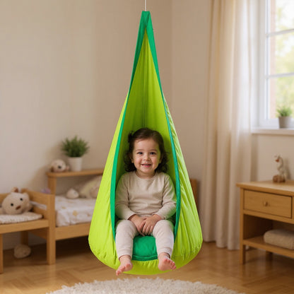 Kids Hanging Chair with Inflatable Cushion – Portable Parachute Cloth Swing Seat for Indoor & Outdoor Fun