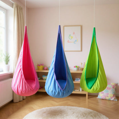 Kids Hanging Chair with Inflatable Cushion – Portable Parachute Cloth Swing Seat for Indoor & Outdoor Fun